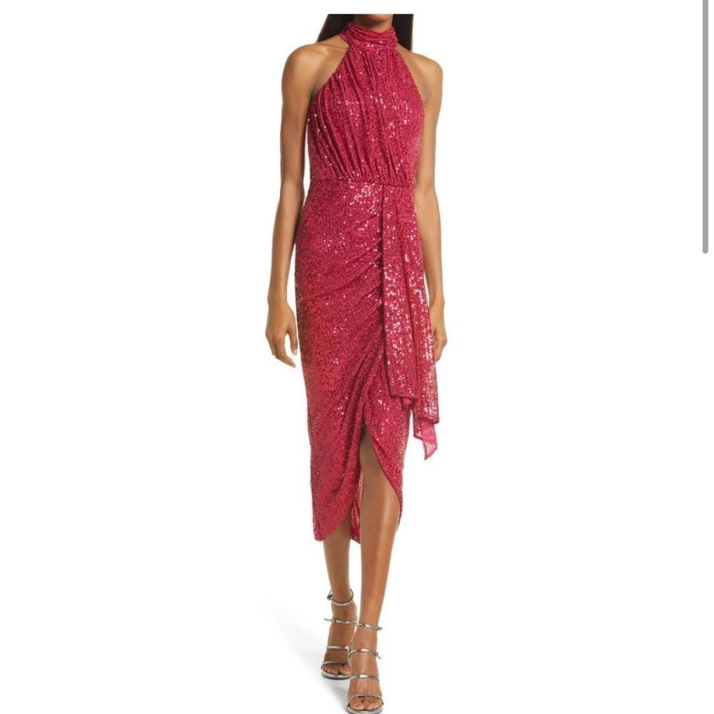 Saylor Shana Sequin Asymmetric Midi Dress